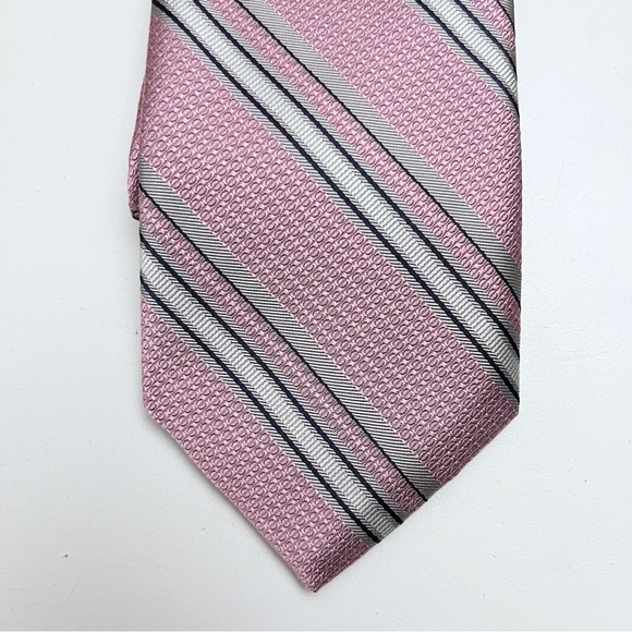Robert Talbott Carmel Pink Grey Diagonal Striped Hand Sewn Silk Tie Made in USA - Picture 3 of 8